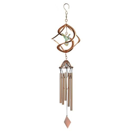 Wind Chime Cosmix Hummingbird Copper Plated Metal/Crystal 25H