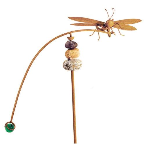 Garden Stake Stone Balancing Buddies -  Dragonfly 42H Metal