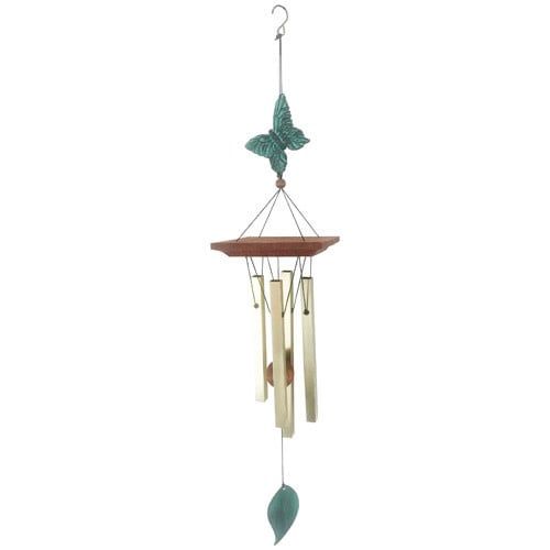 Wind Chime Patina Butterfly 24H Metal/Wood