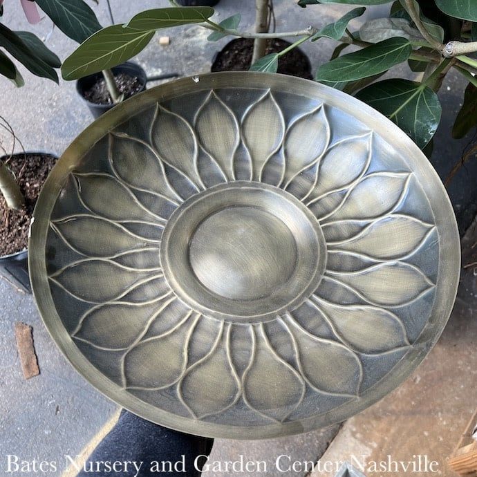 Birdbath Sunflower/African Daisy w/Stake 16x34 Antq Solid Brass