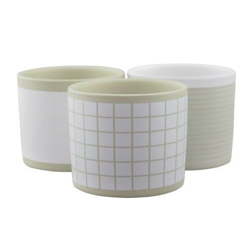 Pot Green &amp; White Pattern Planter &amp; Jute Hanger 4.7x4