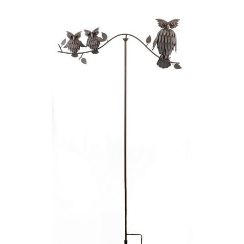 Garden Stake Balancing Buddies -  3 Owl Family 29x48H Metal