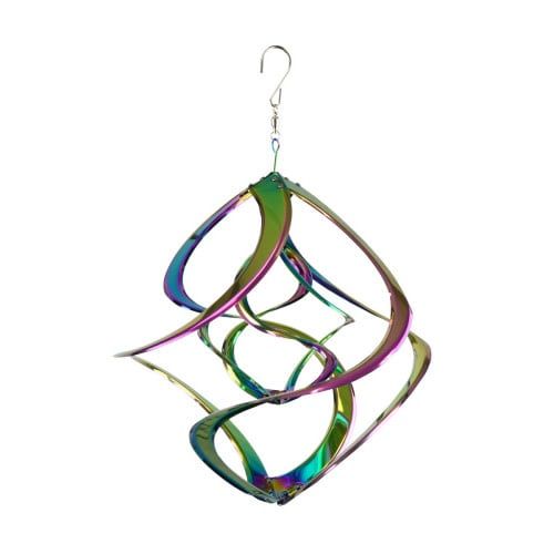 Hanging  Spinner Cosmix Double Rainbow Mirrored Iridescent 14&quot;Stainless Steel