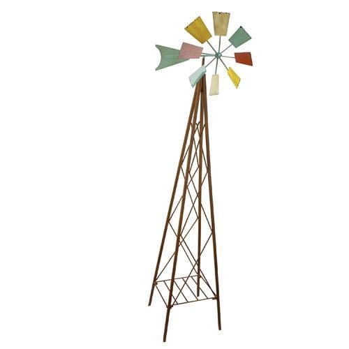 Obelisk Windmill Colorful Blades Med 15x11x60 Metal