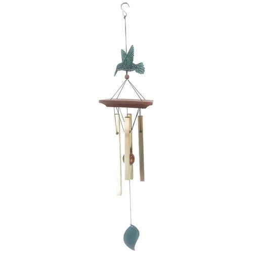 Wind Chime Patina Hummingbird 24H Metal/Wood