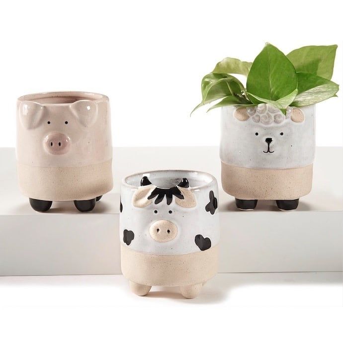 Pot Footed Cylinder Farm Animals Pig/Cow/Sheep 3x3.5 Asst