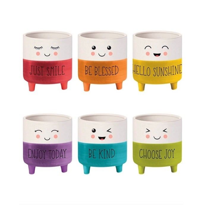 Pot Mini Footed Sentiment w/Faces 2.5x3 Asst