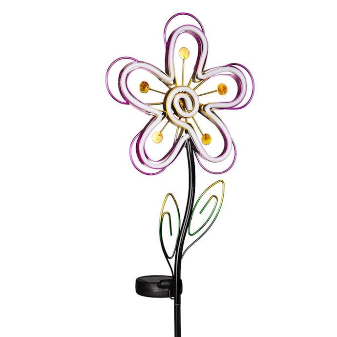 Garden Stake Neon Flower Solar 35H Pink Plastic/Metal