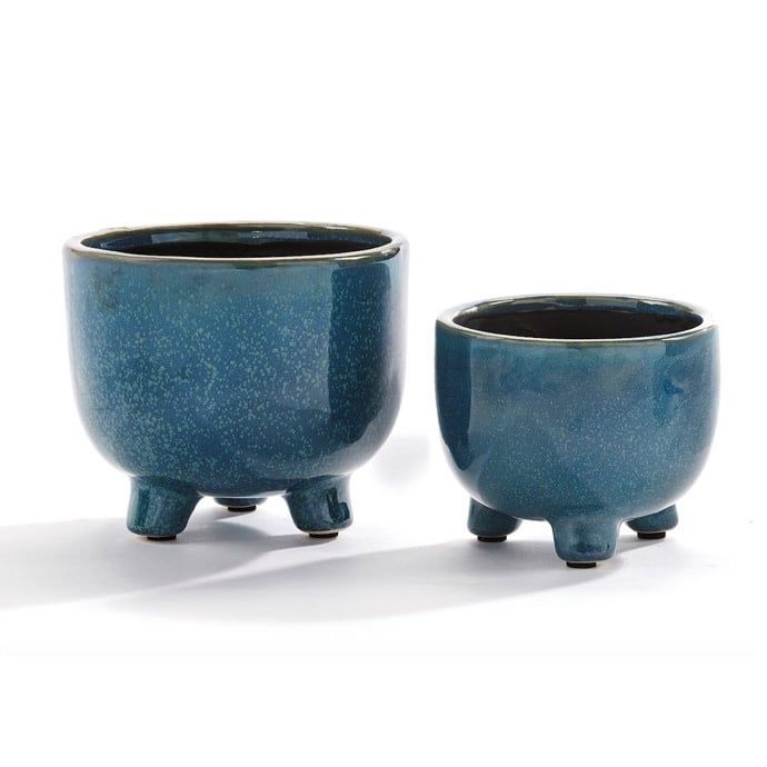 Pot Glossy Footed Planter Sml 4.5x4 Blue