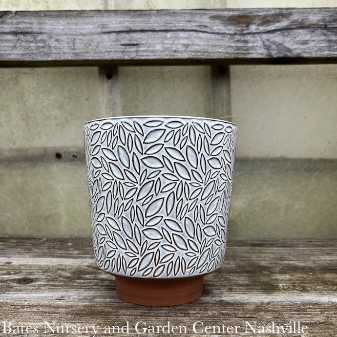 Pot Chloe Footed Taper w/Pressed Seed Texture Med 6x7 White
