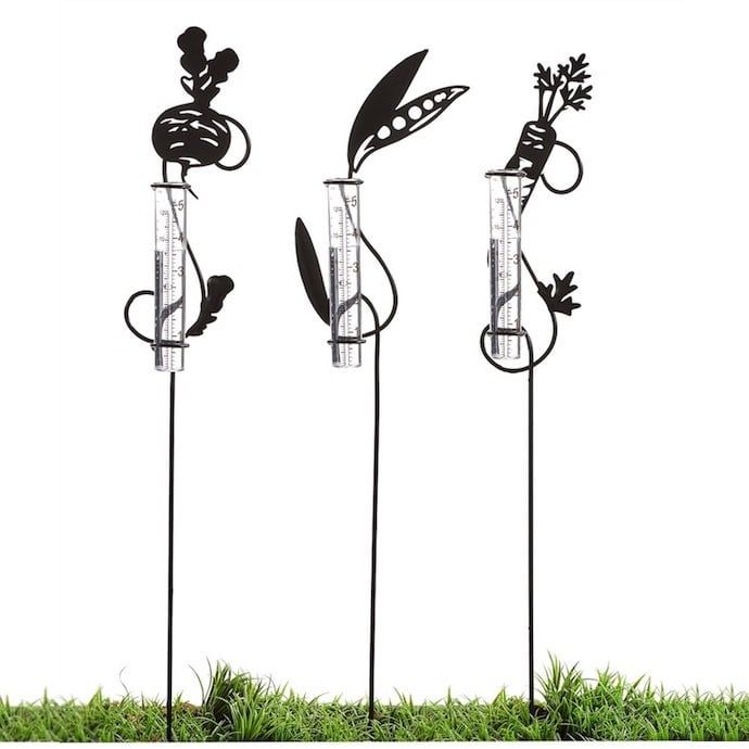 Rain Gauge Stake Veggie Metal Asst 23.5&quot;H