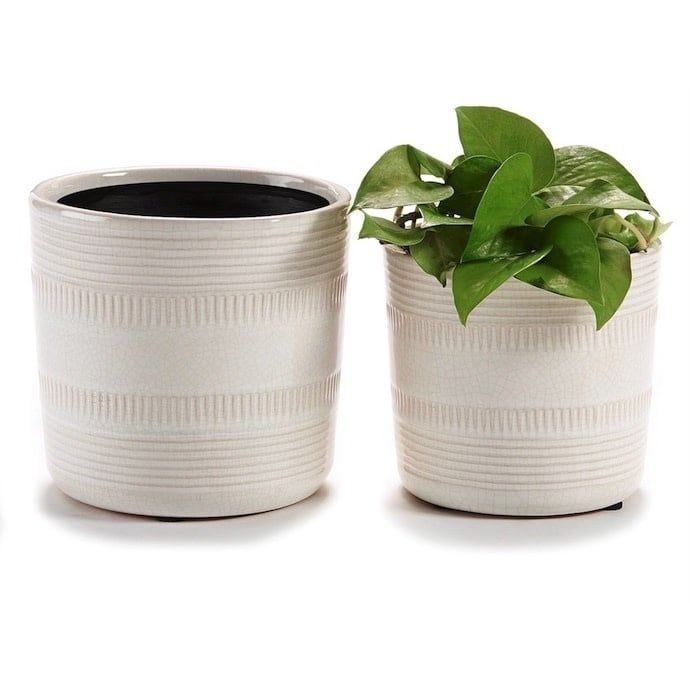 Pot Cylinder w/Vertical &amp; Horizontal Lines Lrg 6x5 Natural