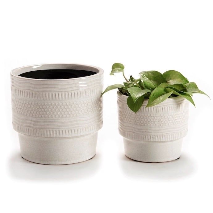 Pot Cylinder w/Recessed Base Dots &amp; Wavy Lines Sml 4x3 Natural