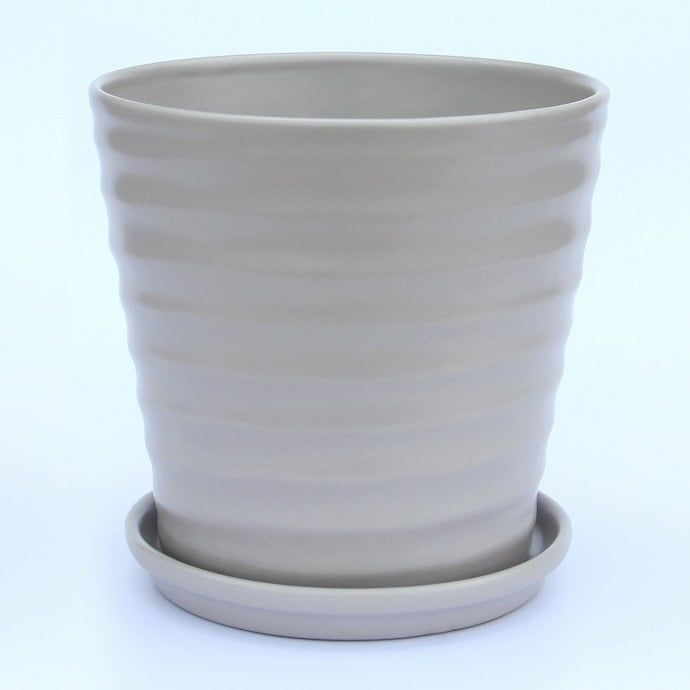 Pot Wavy Taper w/Saucer Lrg 6.75x6 Matte Taupe