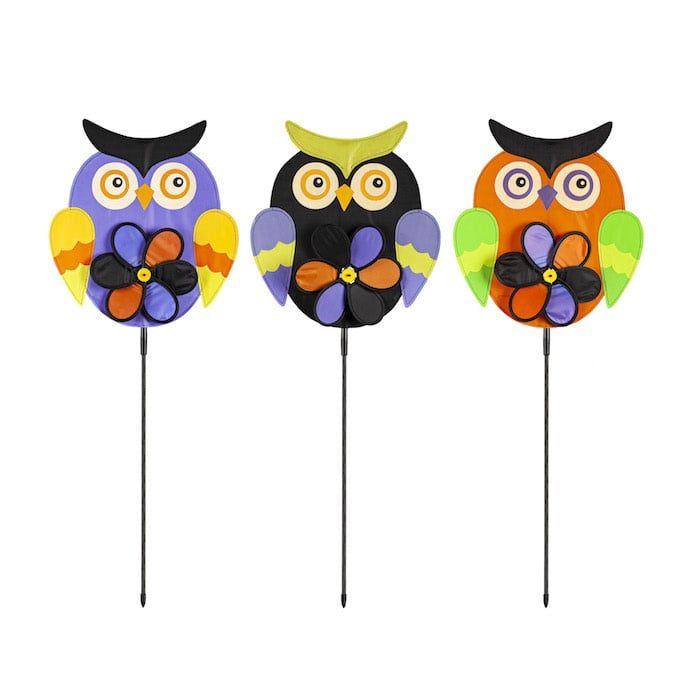 Wind Spinner / Garden Stake Halloween Owl Pinwheel Asst 13H