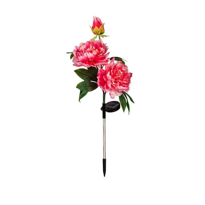 Garden Stake Peony Solar Pink Metal/Plastic/Taffeta 33H