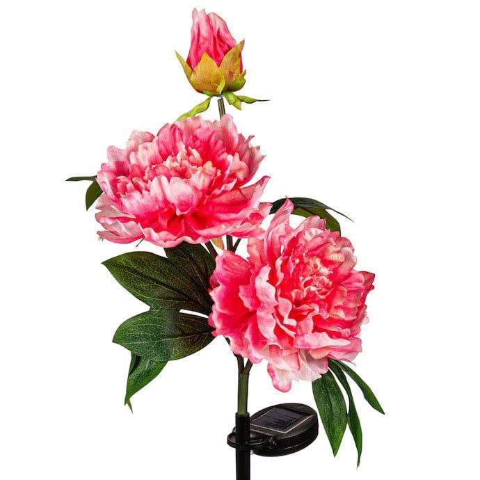 Garden Stake Peony Solar Pink Metal/Plastic/Taffeta 33H