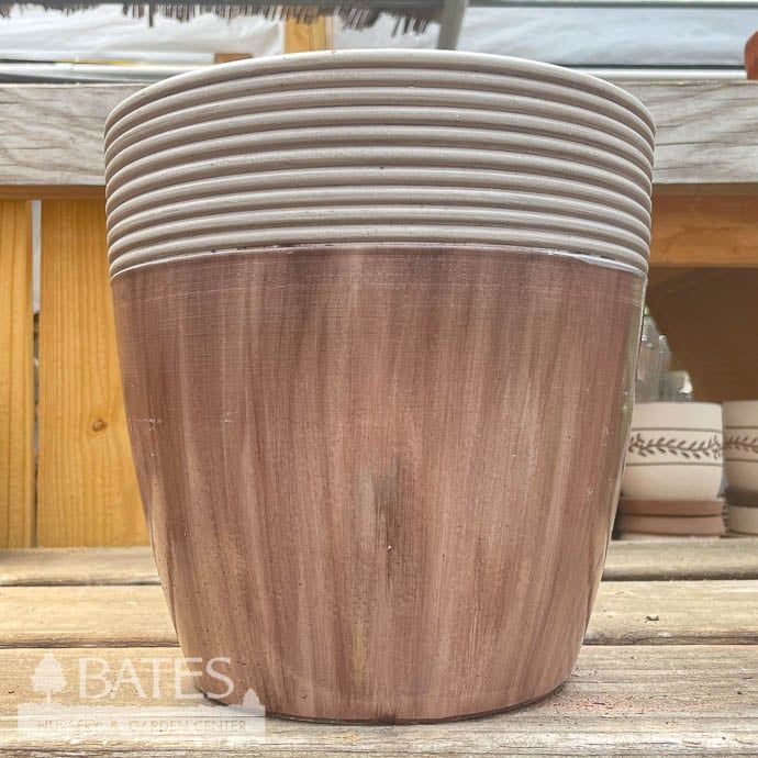Pot Teak Finish Egg Pot Lrg 14x14 Teak w/White Band