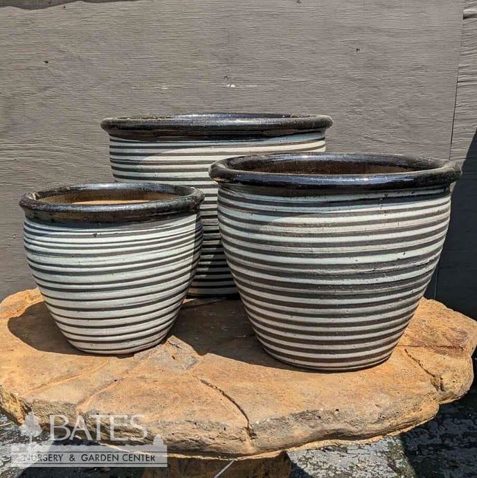 Pot Pin Stripe Low Kettle Sml 10x8 White w/Choc