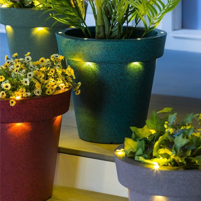Pot Solar Lit Planter 16&quot; Red Plastic