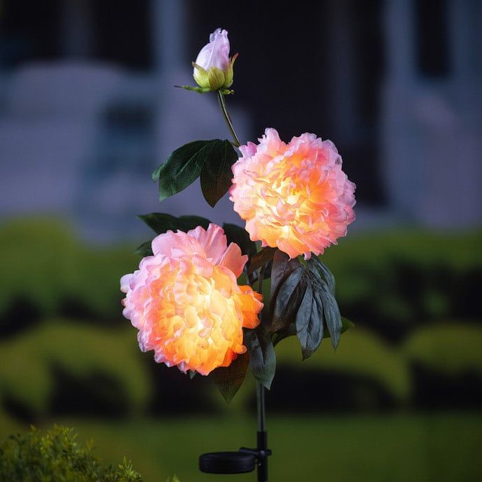 Garden Stake Peony Solar Lt. Pink Metal/Plastic/Taffeta 33H
