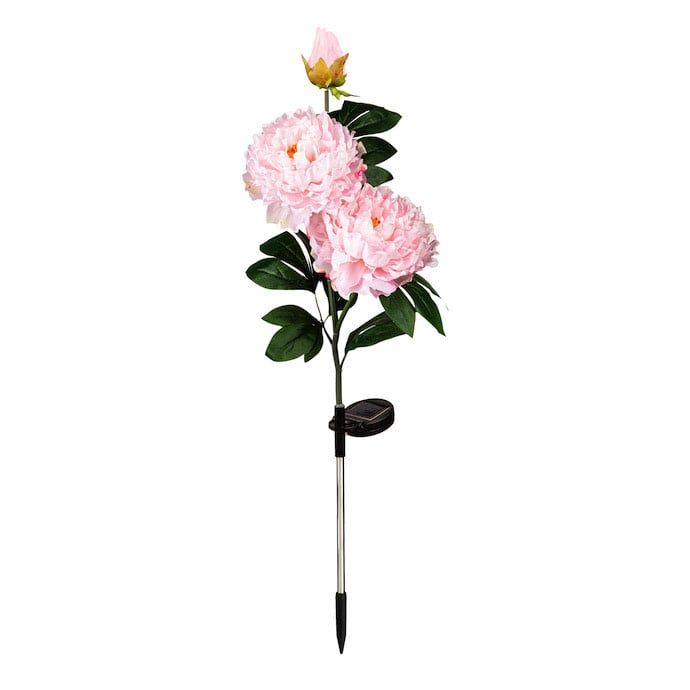 Garden Stake Peony Solar Lt. Pink Metal/Plastic/Taffeta 33H