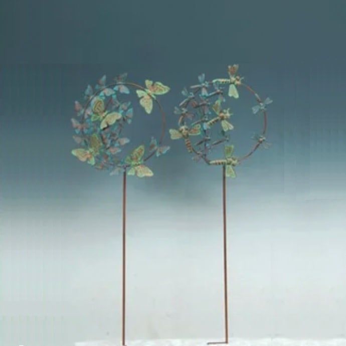 Garden Stake  Butterfly/Dragonfly Circle Asst Metal 44H