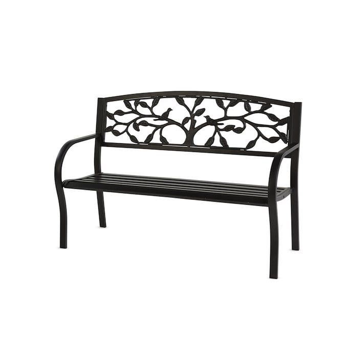 Bench Tree of Life w/Birds 21x50x36 Black Metal