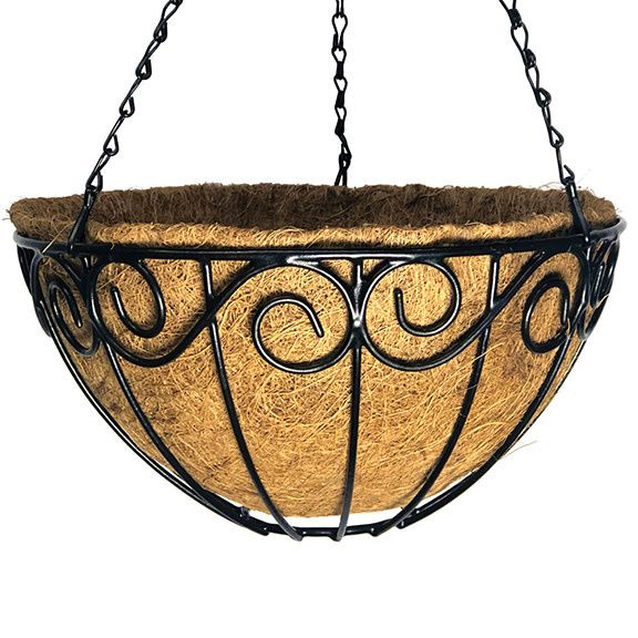 14&quot; Norfolk Hanging Basket Black Metal w/Coco Liner Border
