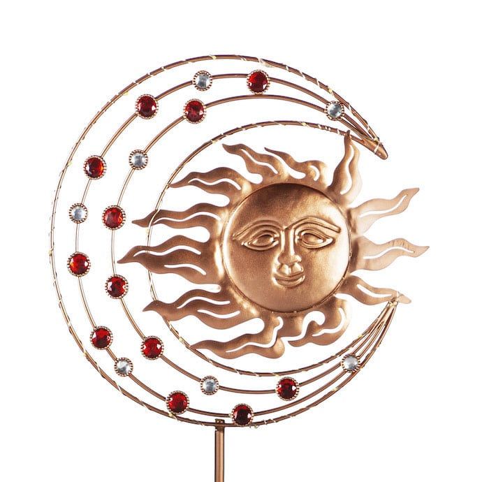 Garden Stake Sun, Moon &amp; Stars Amber Metal 39H