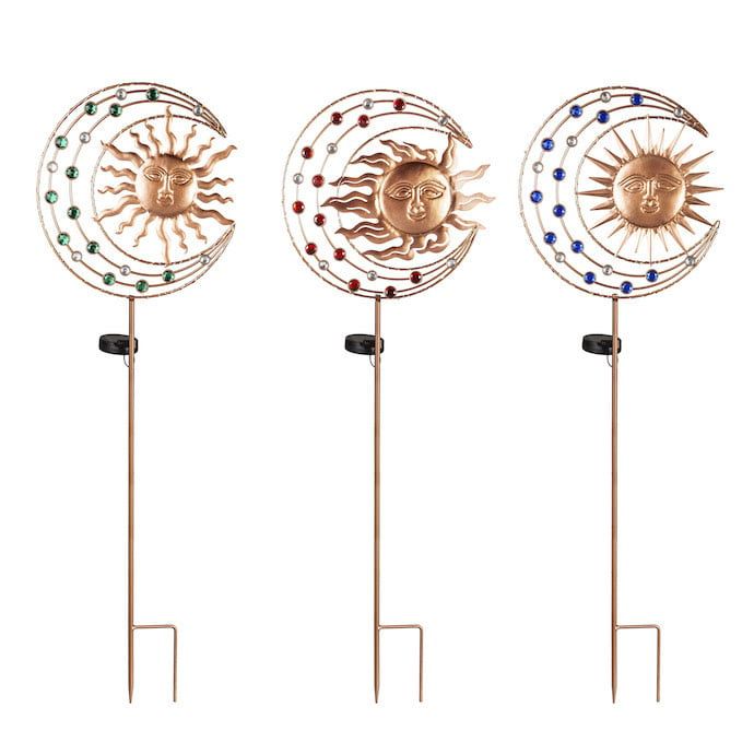 Garden Stake Sun, Moon &amp; Stars Amber Metal 39H