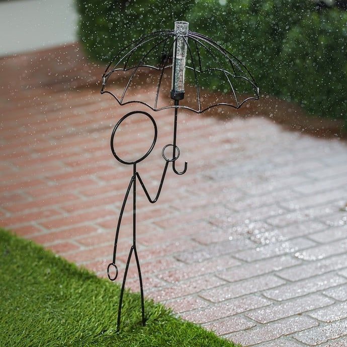 Rain Gauge Stake Little Man w/Umbrella Metal 12.5x24