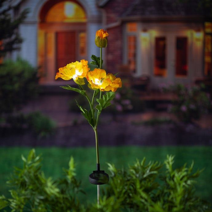 Garden Stake Corn Poppies Solar Yellow Metal/Plastic/Taffeta 32H