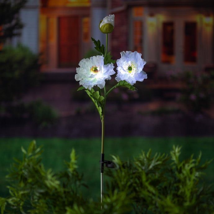 Garden Stake Corn Poppies Solar White Metal/Plastic/Taffeta 32H