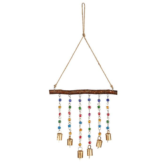 Wind Chime/Mobile/Wall Decor Wood, Beads &amp; Bells 10x22H Metal
