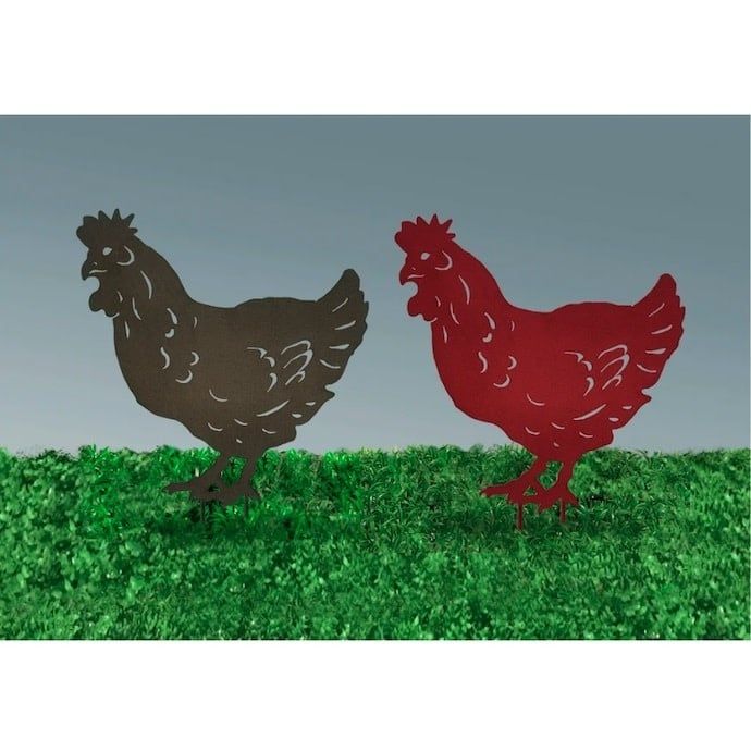 Garden Stake Hen/Chicken Silhouette Asst Metal 20H