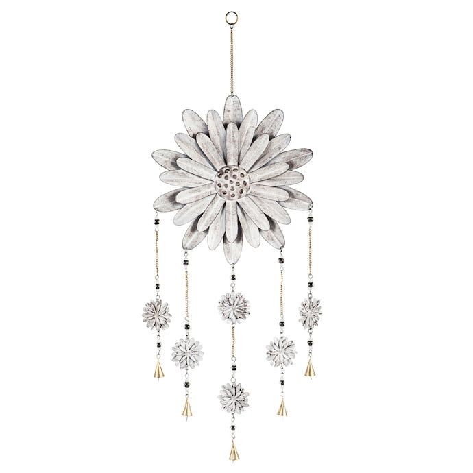 Wind Chime White Flower 40H Metal/Glass