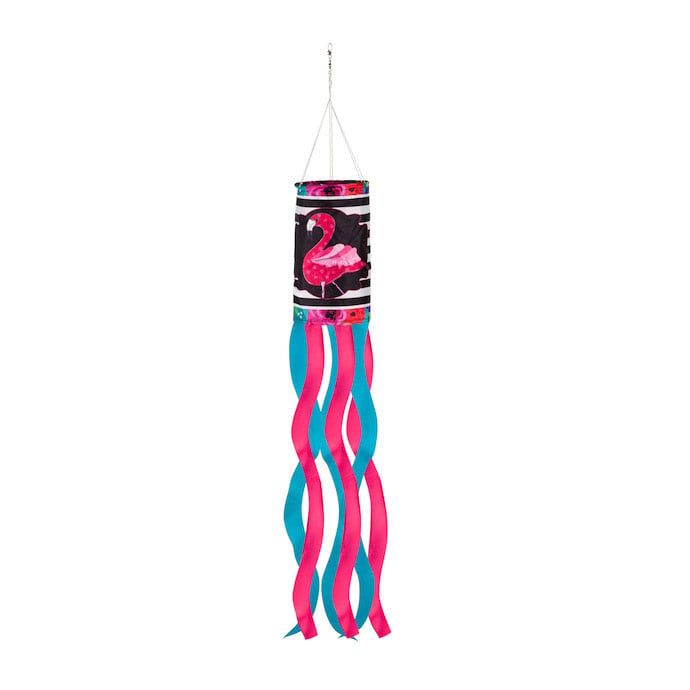 Windsock Flamingo Stripes &amp; Flowers Sublimated 37.5&quot;H