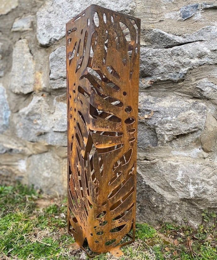 Garden Column Monstera Lrg 48&quot;h Metal Locally Made