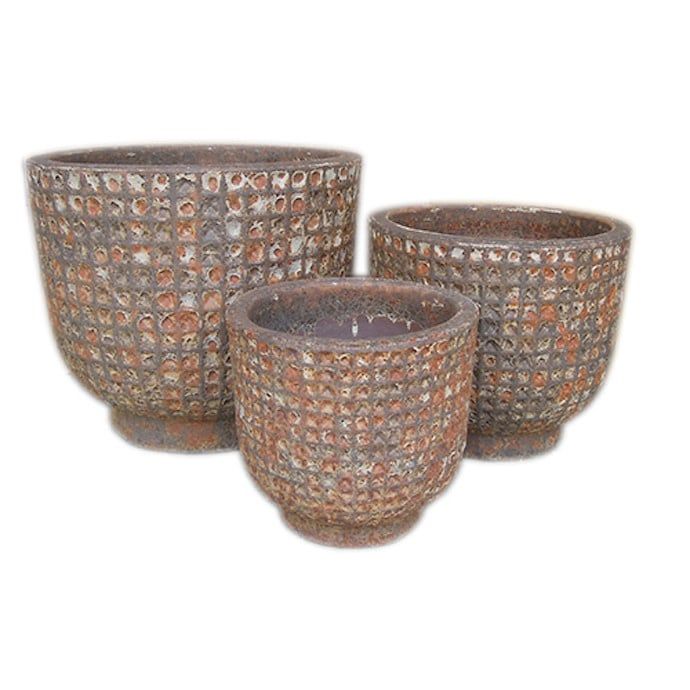 Pot Atlantis Grid Planter Footed Lrg 21x18.5 Atlantis Rustic Red