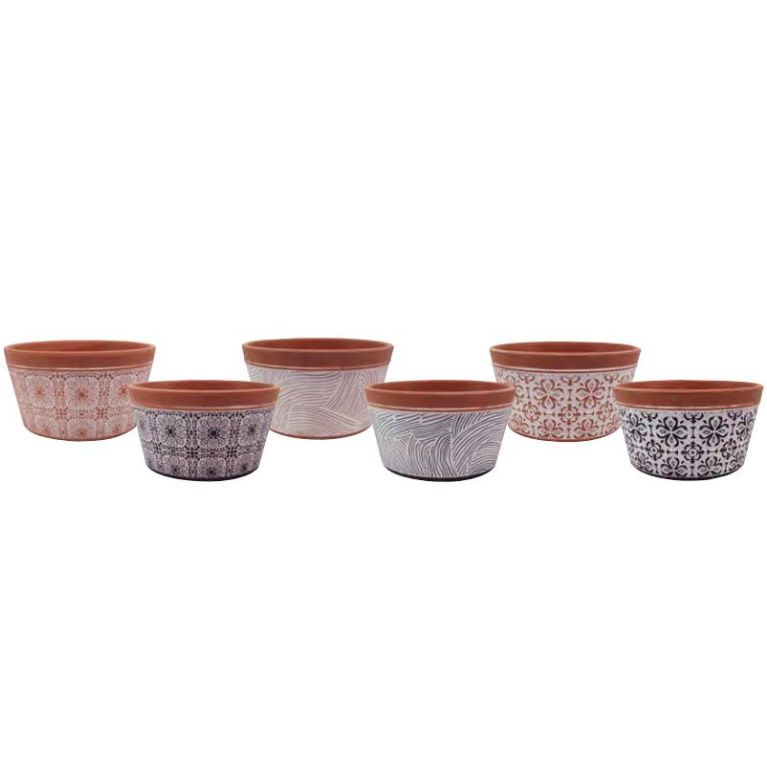 Pot Elliot Short Taper Asst Design 7x3.5 Painted Terracotta