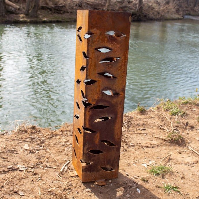 Garden Column Blowing Leaves (Birch) Med 36&quot;h Metal Locally Made