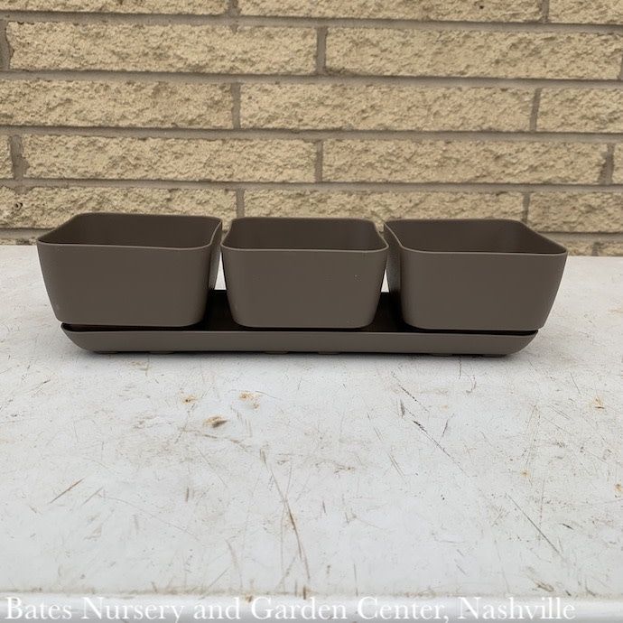 Window Box Herb Trio w/att Tray (3 -4&quot; pots) Taupe Lt Wt Novelty