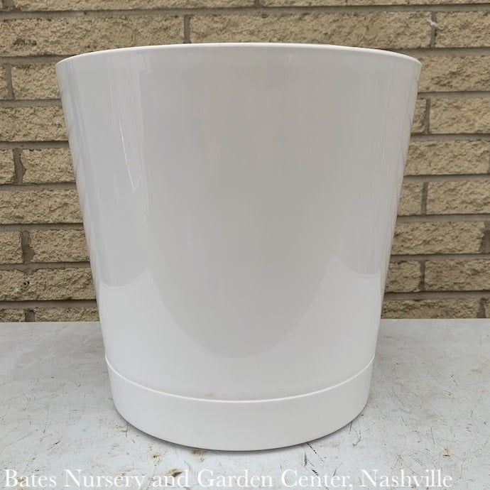 Pot Rd Taper w/att Saucer Gloss 12&quot; White Lt Wt Novelty