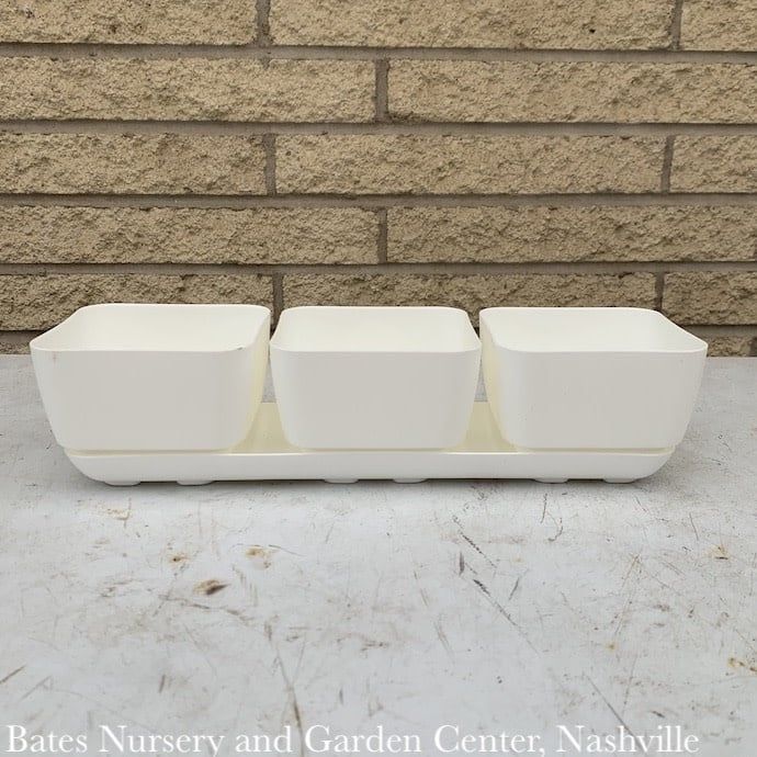 Window Box Herb Trio w/att Tray (3 -4&quot; pots) White Lt Wt Novelty