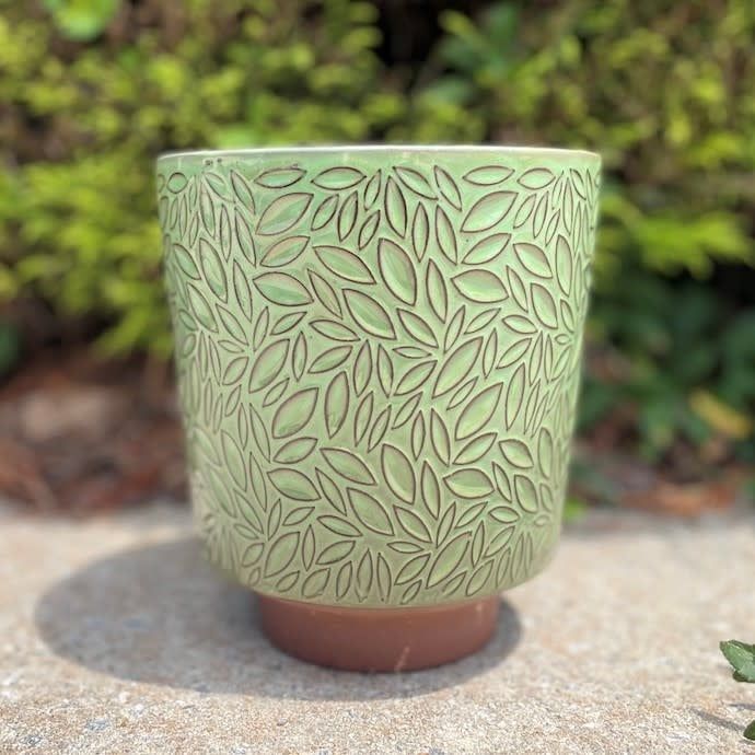 Pot Chloe Footed Taper w/Pressed Seed Texture Lrg 7.5x8 Green