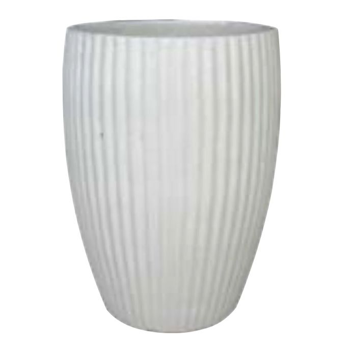 Pot Khai Planter Tall Ribbed Egg Sml 10x13.5 Crackle White
