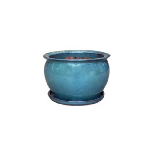 Pot Fish Bowl Planter w/att Saucer Sml 9x9 Dk Moss Green