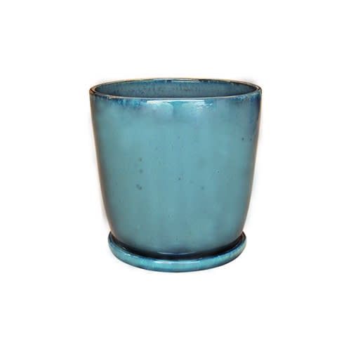 Pot Tall Crackle Glaze Egg Pot w/att Saucer Med 11x11 Dk Moss Green