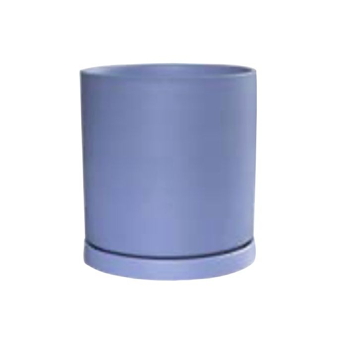 Pot Austin Cylinder w/att Saucer Med 6.5x7 Matte Slate Blue